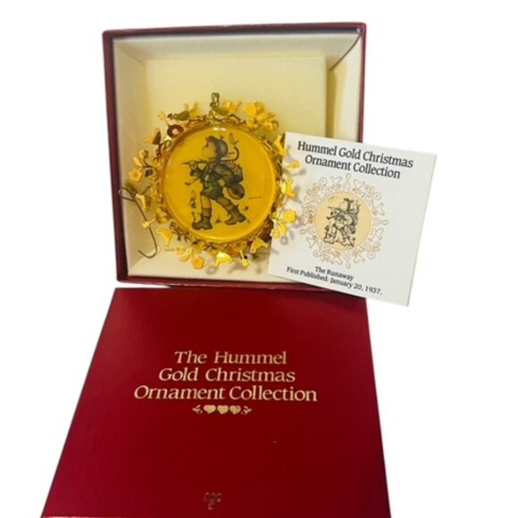 Danbury Mint Hummel Gold Christmas Ornament Figurine Goebel 1986 vtg box Runaway - Picture 1 of 5